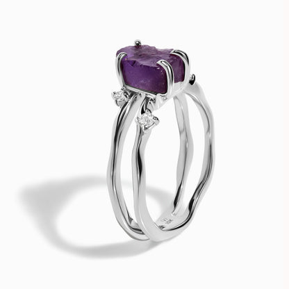 Amethyst Ring - Flow - solid white gold detail