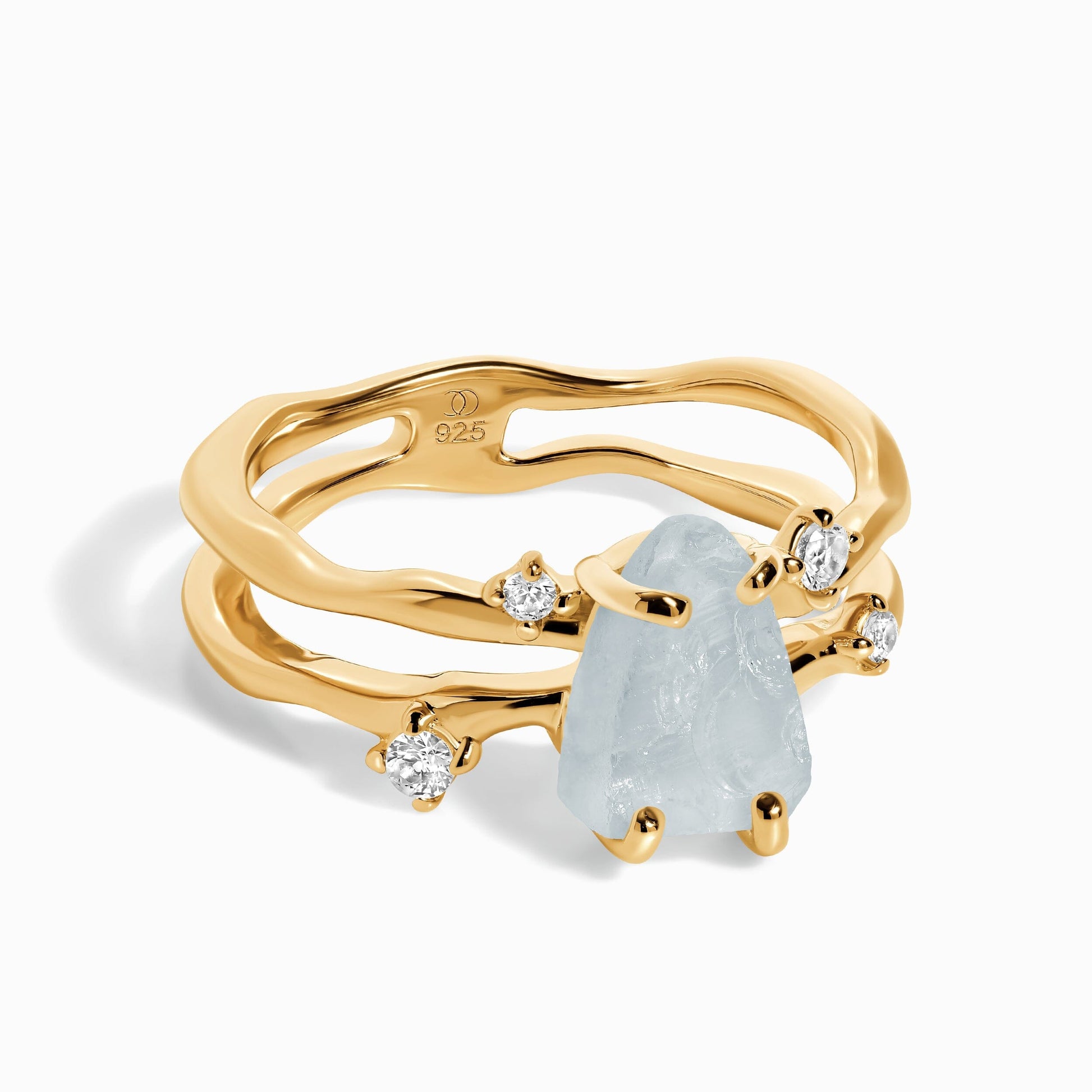 Raw Crystal Ring - Flow Aquamarine - yellow gold vermeil