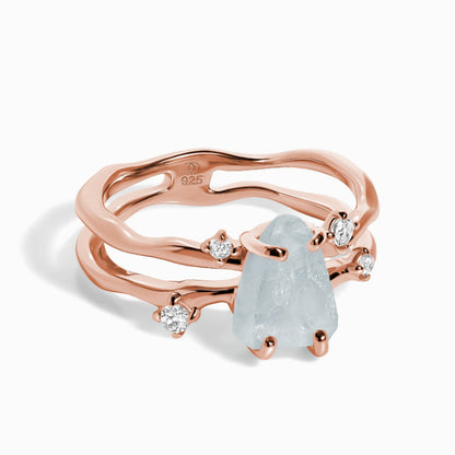 Raw Crystal Ring - Flow Aquamarine - rose gold vermeil