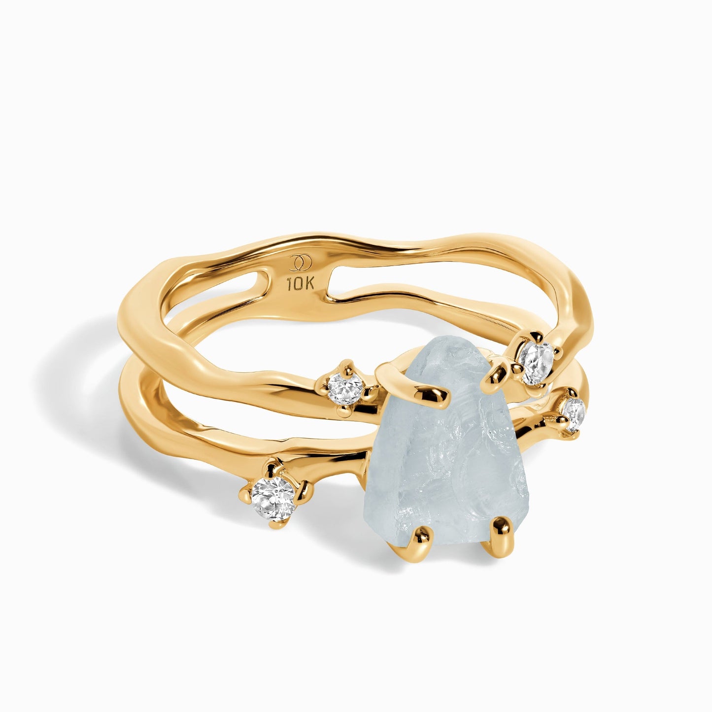 Raw Crystal Ring - Flow Aquamarine - solid yellow gold