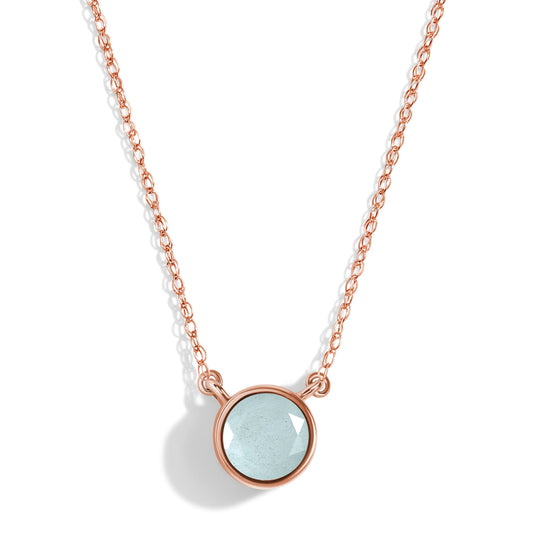 Aquamarine Necklace - Solitaire - rose gold
