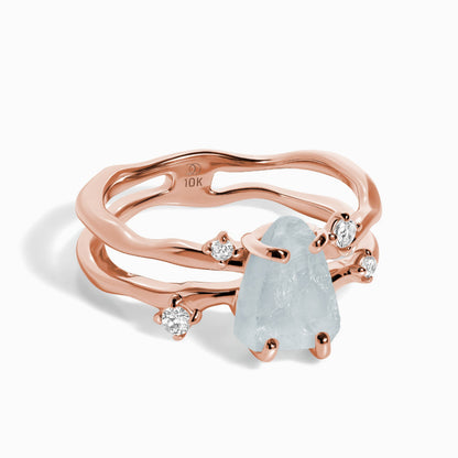 Raw Crystal Ring - Flow Aquamarine - solid rose gold