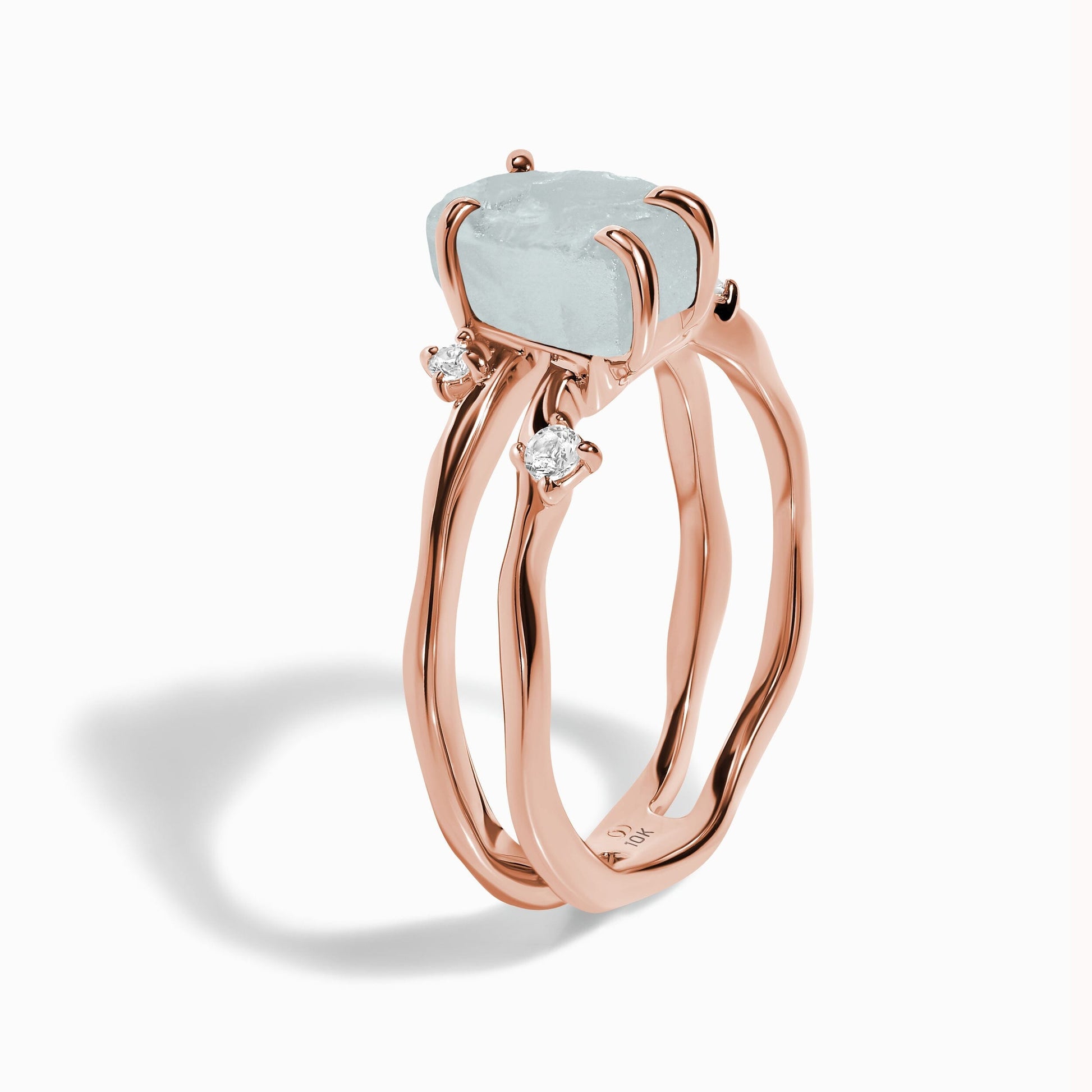 Raw Crystal Ring - Flow Aquamarine - solid rose gold detail
