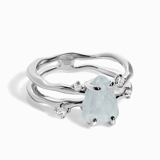 Raw Crystal Ring - Flow Aquamarine - silver