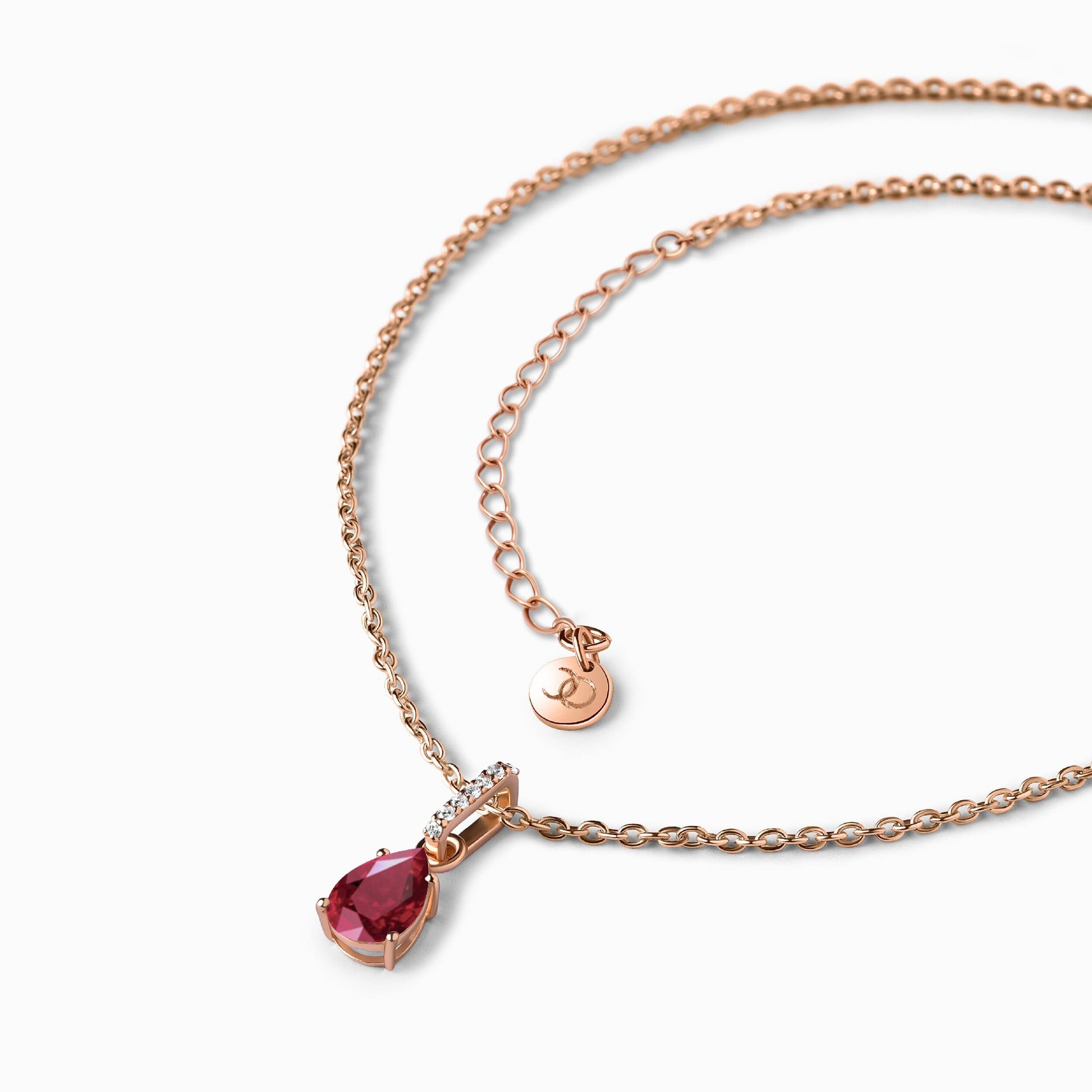 Ruby Necklace Sway - July Birthstone - rose gold detail