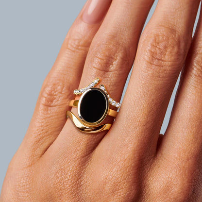 Enfolded Black Onyx & Infinite & Waves Rings - detail