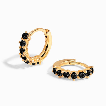 Black Onyx Earrings - Bonny Hoops - Yellow Gold Vermeil