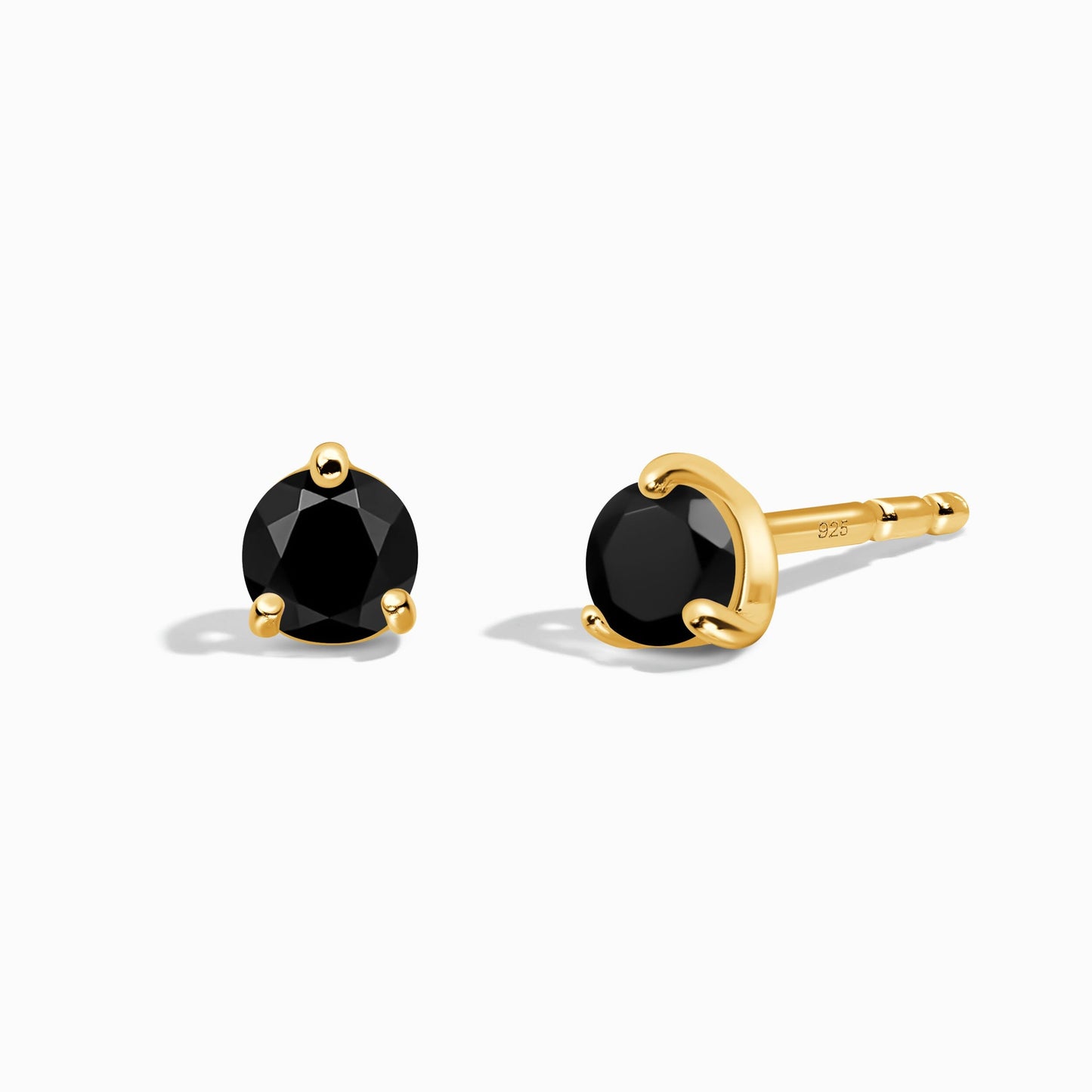 Black Onyx Round Studs - yellow gold vermeil