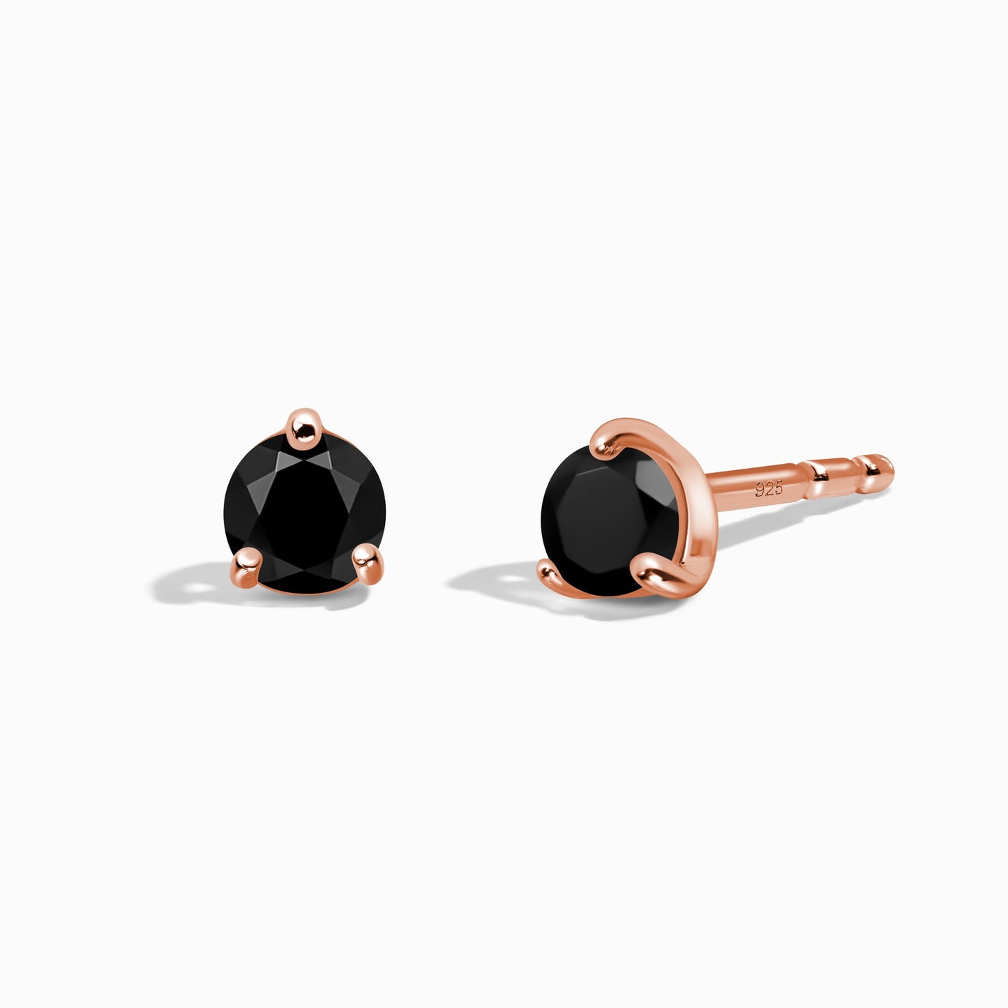 Black Onyx Round Studs - rose gold vermeil
