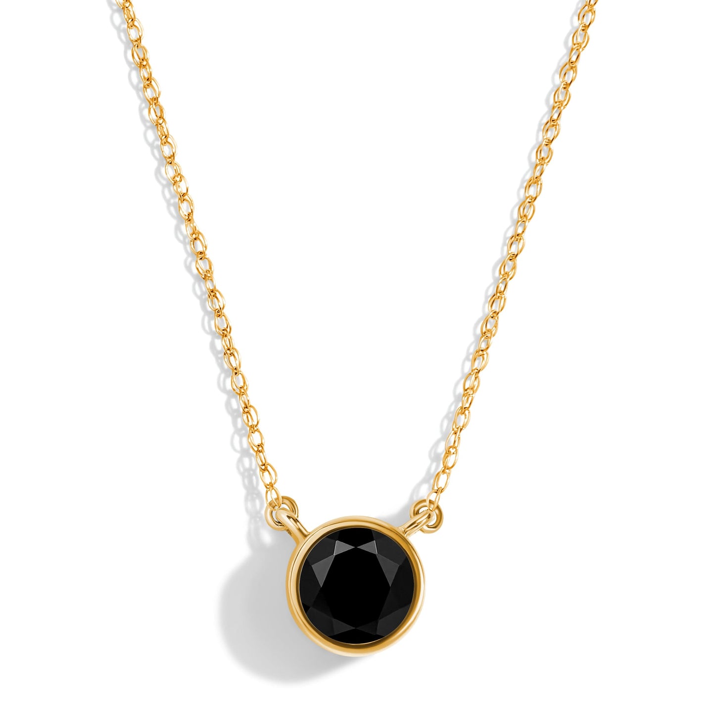 Black Onyx Necklace Solitaire - 10kt Solid Yellow Gold