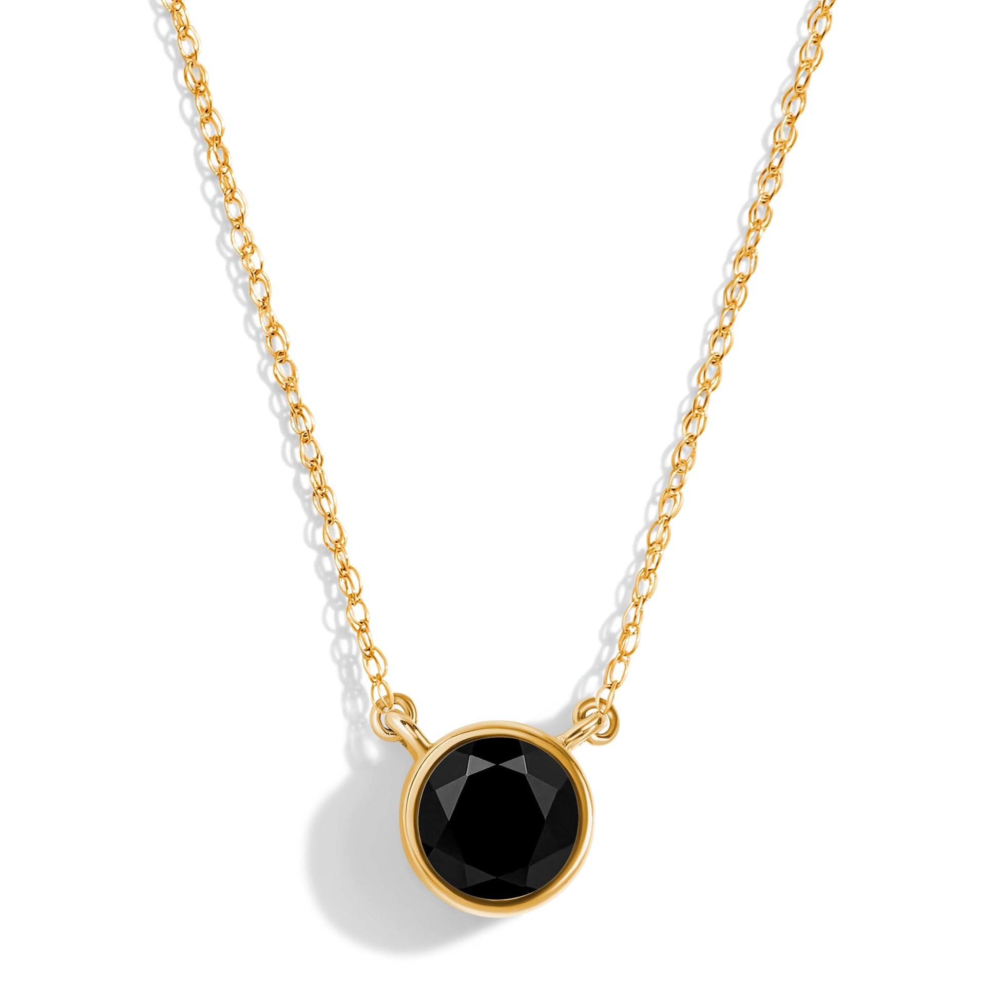 Black Onyx Necklace Solitaire - 10kt Solid Yellow Gold