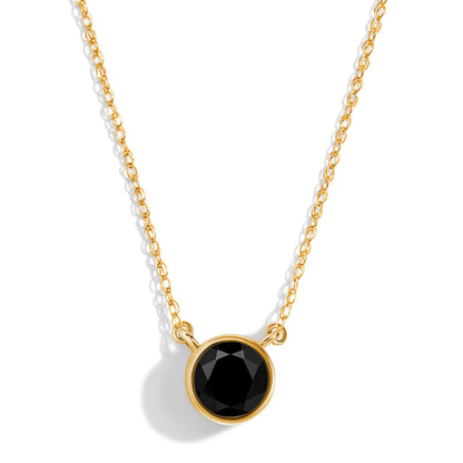 Black Onyx Necklace Solitaire - 10kt Solid Yellow Gold
