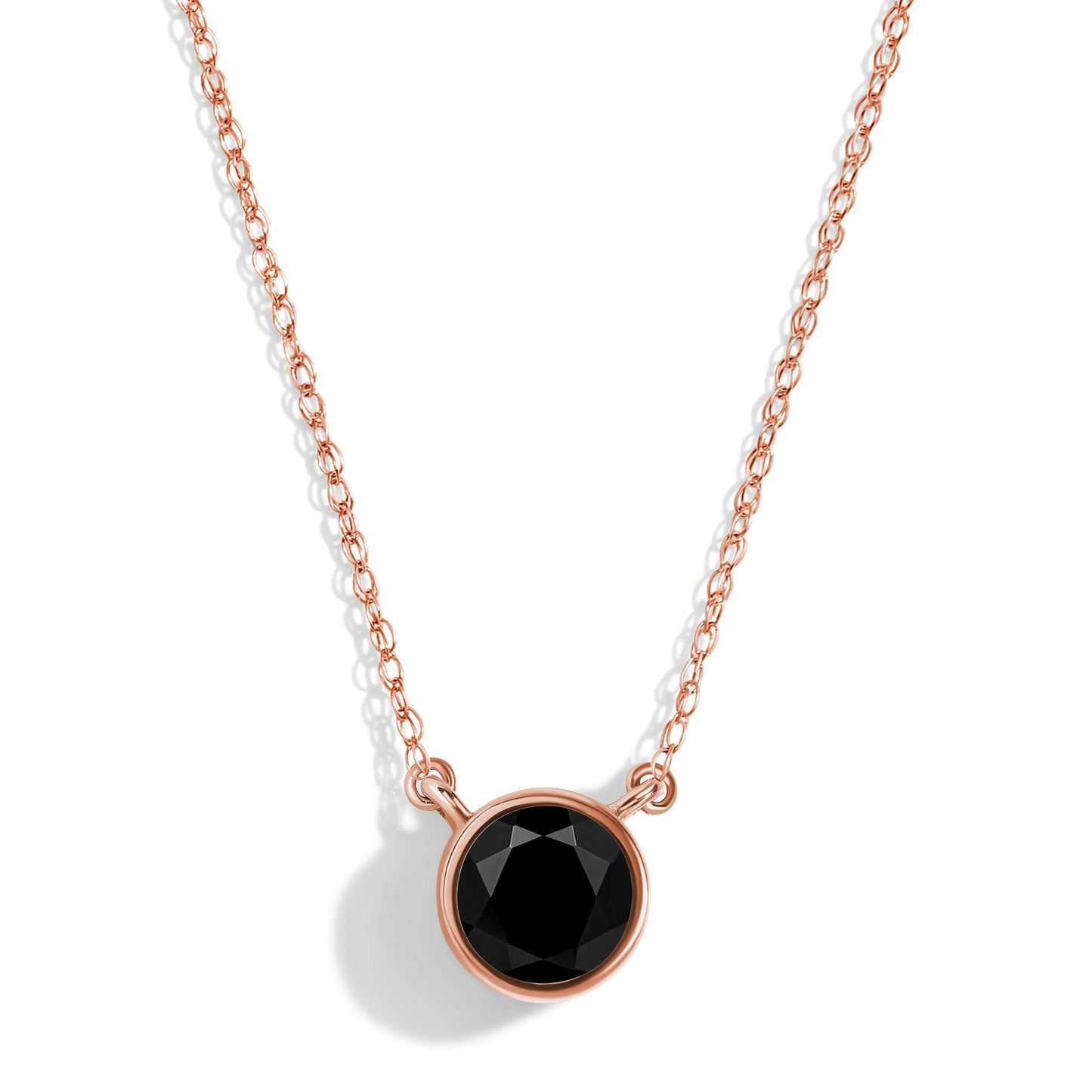 Black Onyx Necklace Solitaire - 10kt Solid Rose Gold