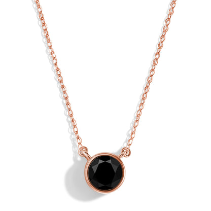 Black Onyx Necklace Solitaire - 10kt Solid Rose Gold