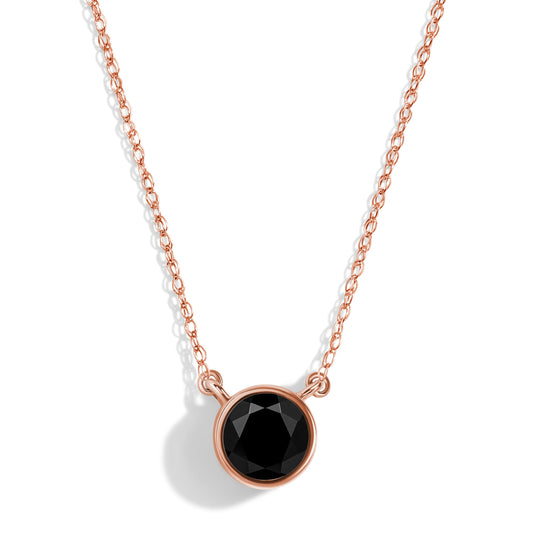 Black Onyx Necklace Solitaire - 10kt Solid Rose Gold