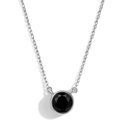 Black Onyx Necklace Solitaire - 10kt Solid White Gold