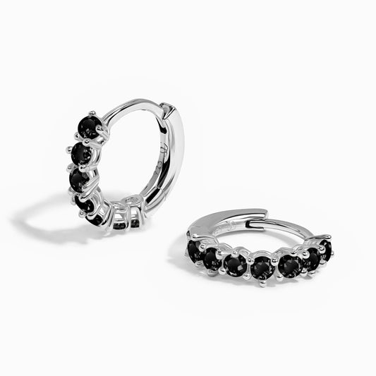 Black Onyx Earrings - Bonny Hoops - Sterling Silver