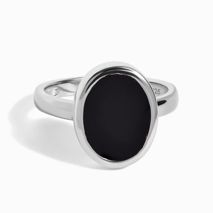 Black Onyx Ring Enfolded silver studio shot