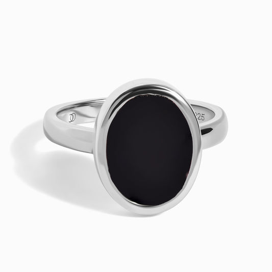 Black Onyx Ring Enfolded silver studio shot