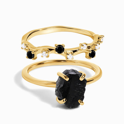Petite Black Obsidian Ring gold