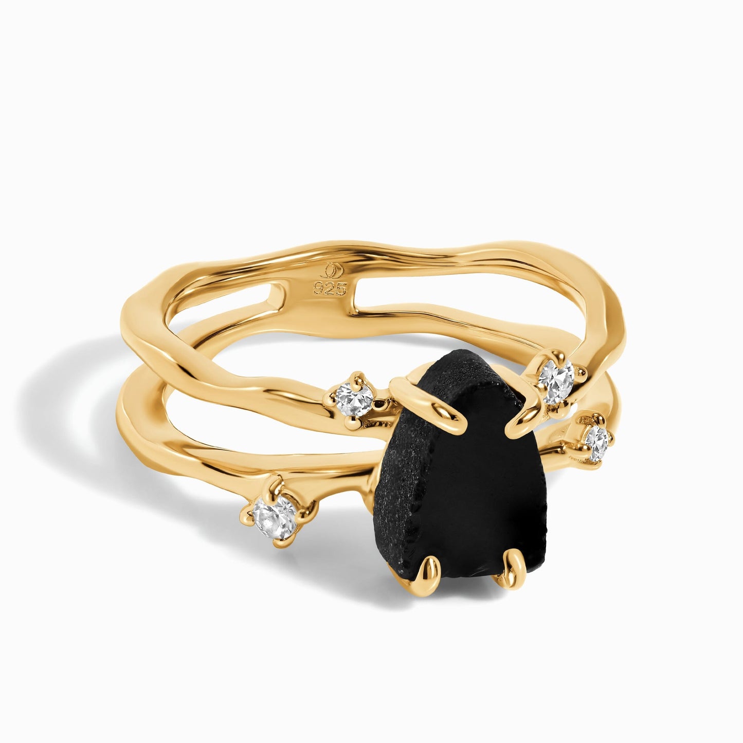 Black Obsidian Ring - Flow - yellow gold vermeil