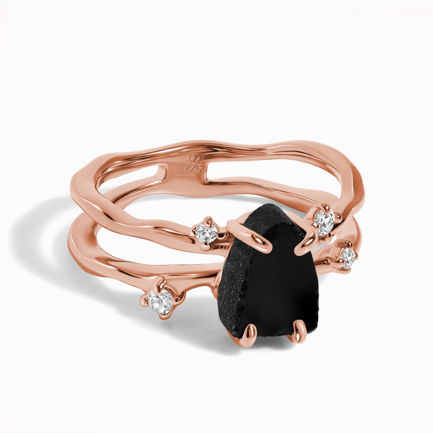 Black Obsidian Ring - Flow - rose gold vermeil
