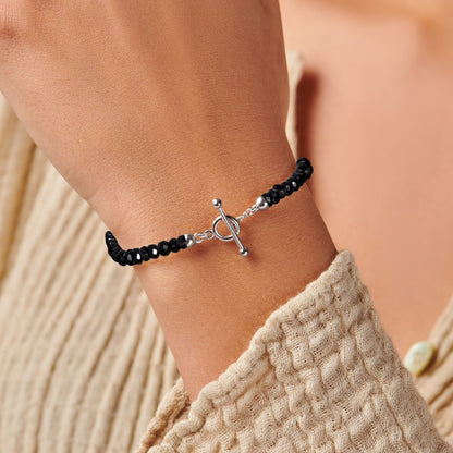 Black Obsidian Bracelet - Vibrations silver detail