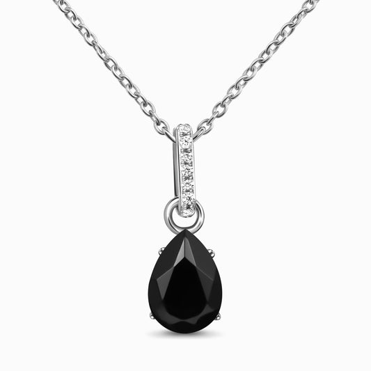 Fine Black Onyx Lab Diamond Necklace Sway - December Birthstone