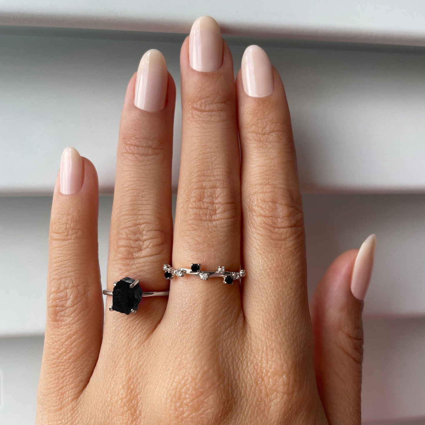 Petite Black Obsidian Ring silver worn 2