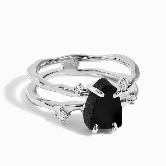 Black Obsidian Ring - Flow - sterling silver