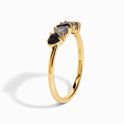 Black Obsidian Labradorite Ring - Crush - worn yellow gold angle