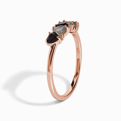 Black Obsidian Labradorite Ring - Crush - worn rose gold angle