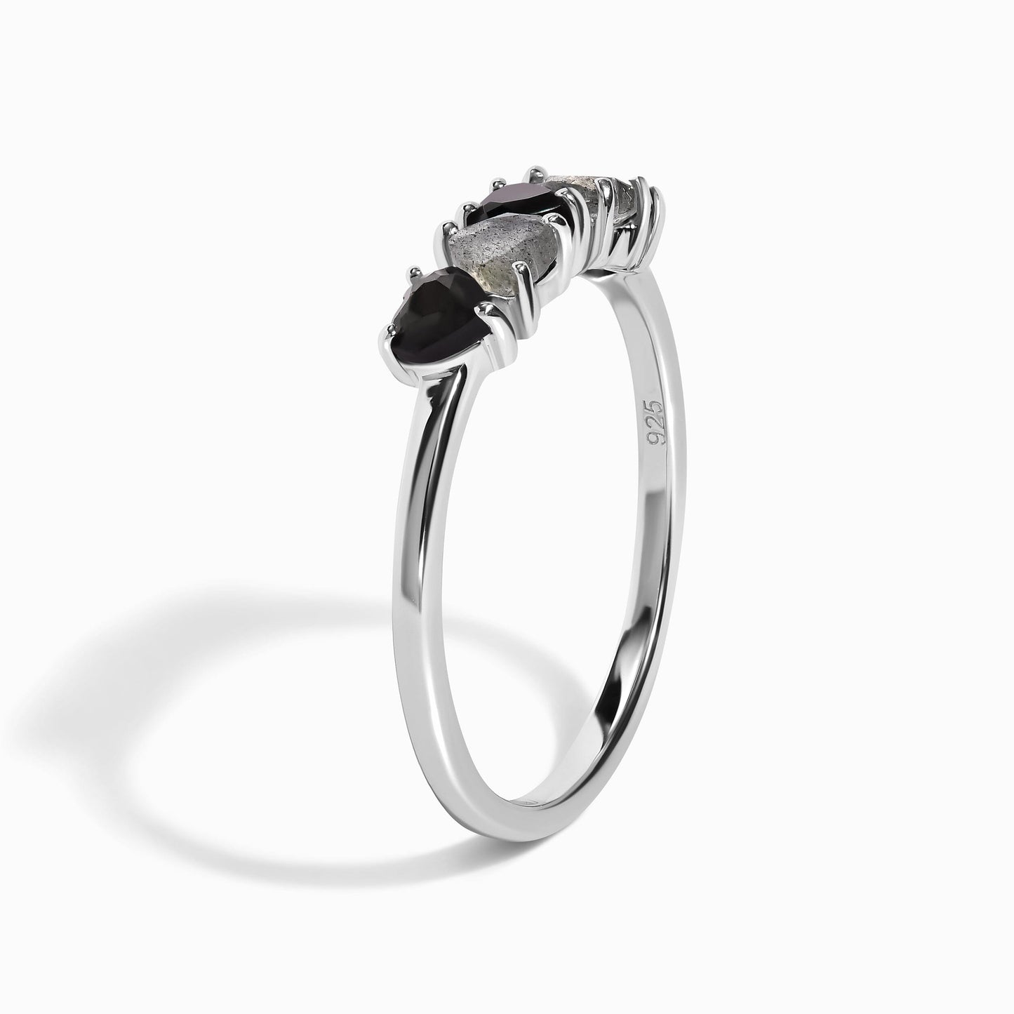 Black Obsidian Labradorite Ring - Crush - worn silver angle