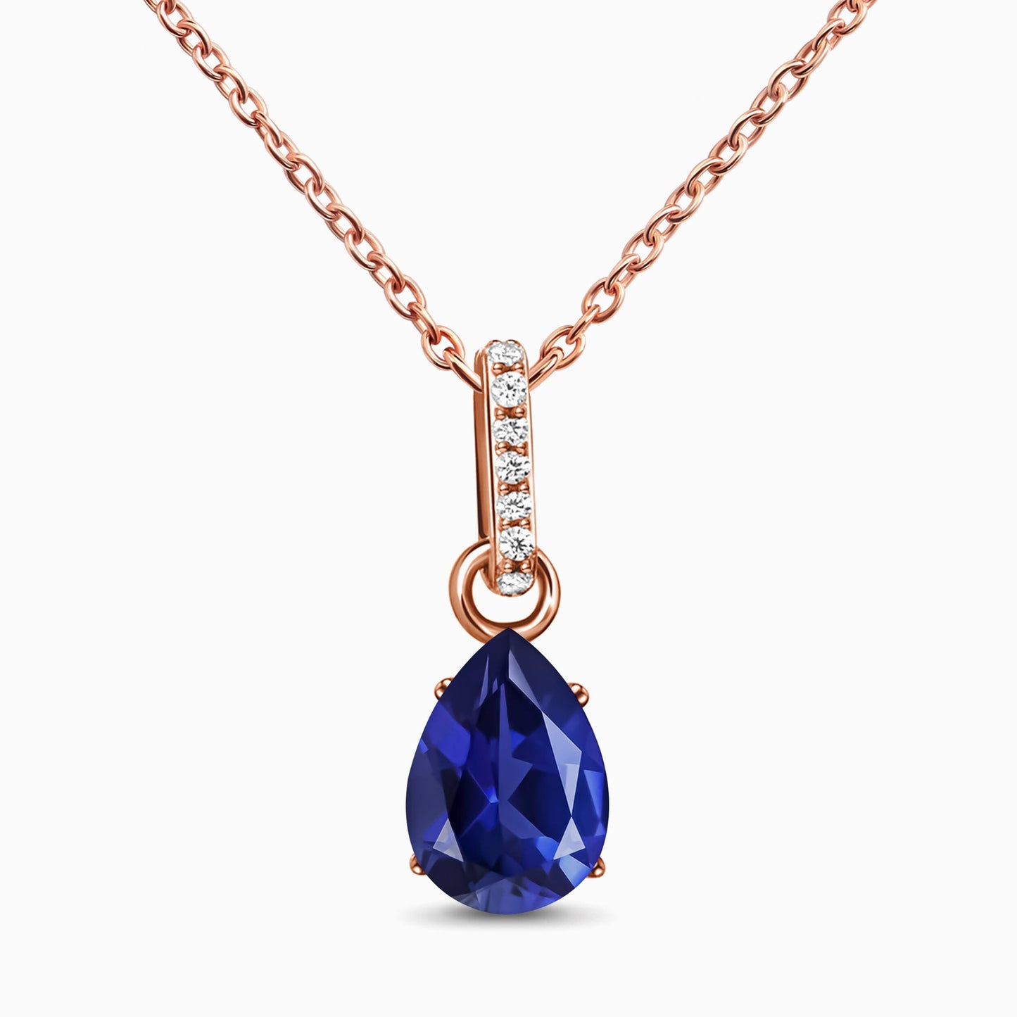 Blue Sapphire Necklace Sway - rose gold