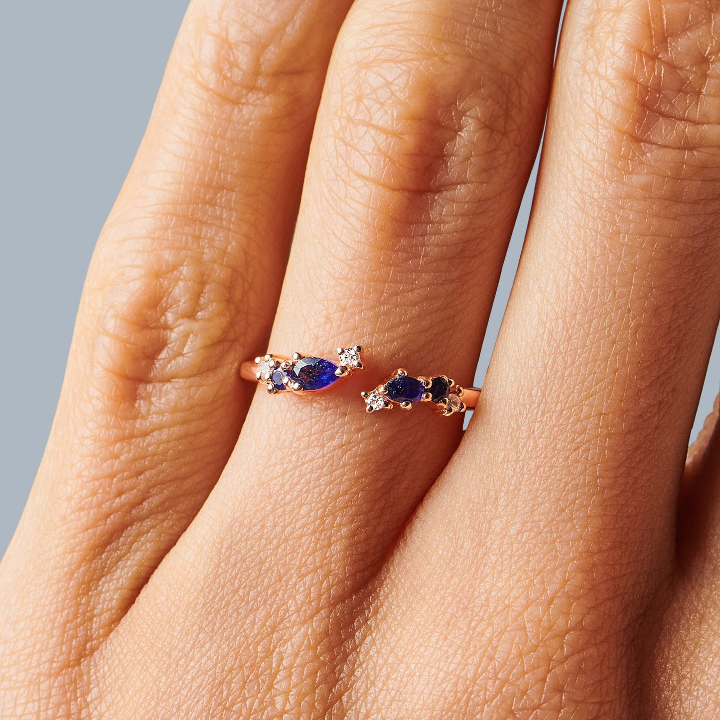 Adjustable Blue Sapphire Ring Flourish - rose gold model