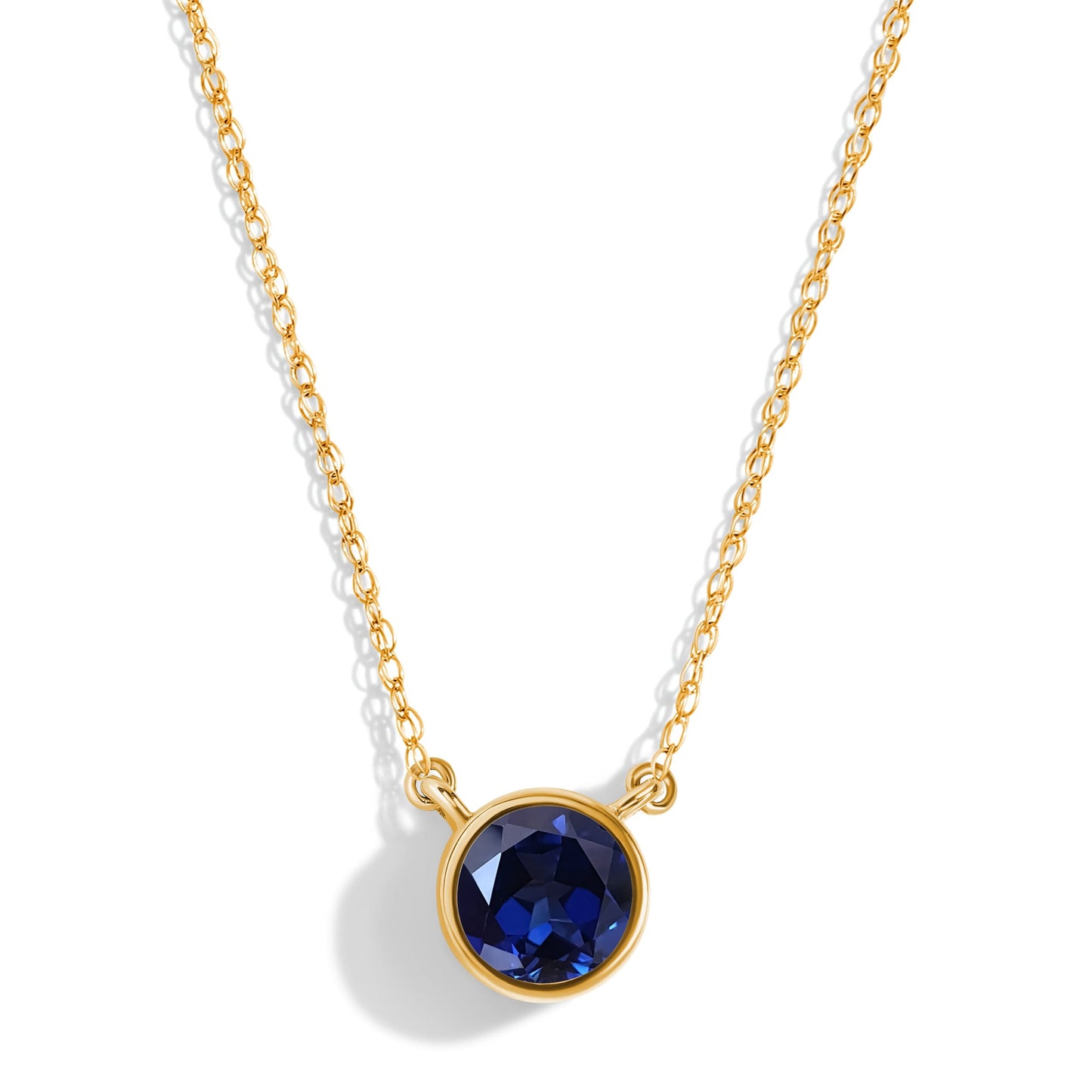 Blue Sapphire Necklace Solitaire - yellow gold