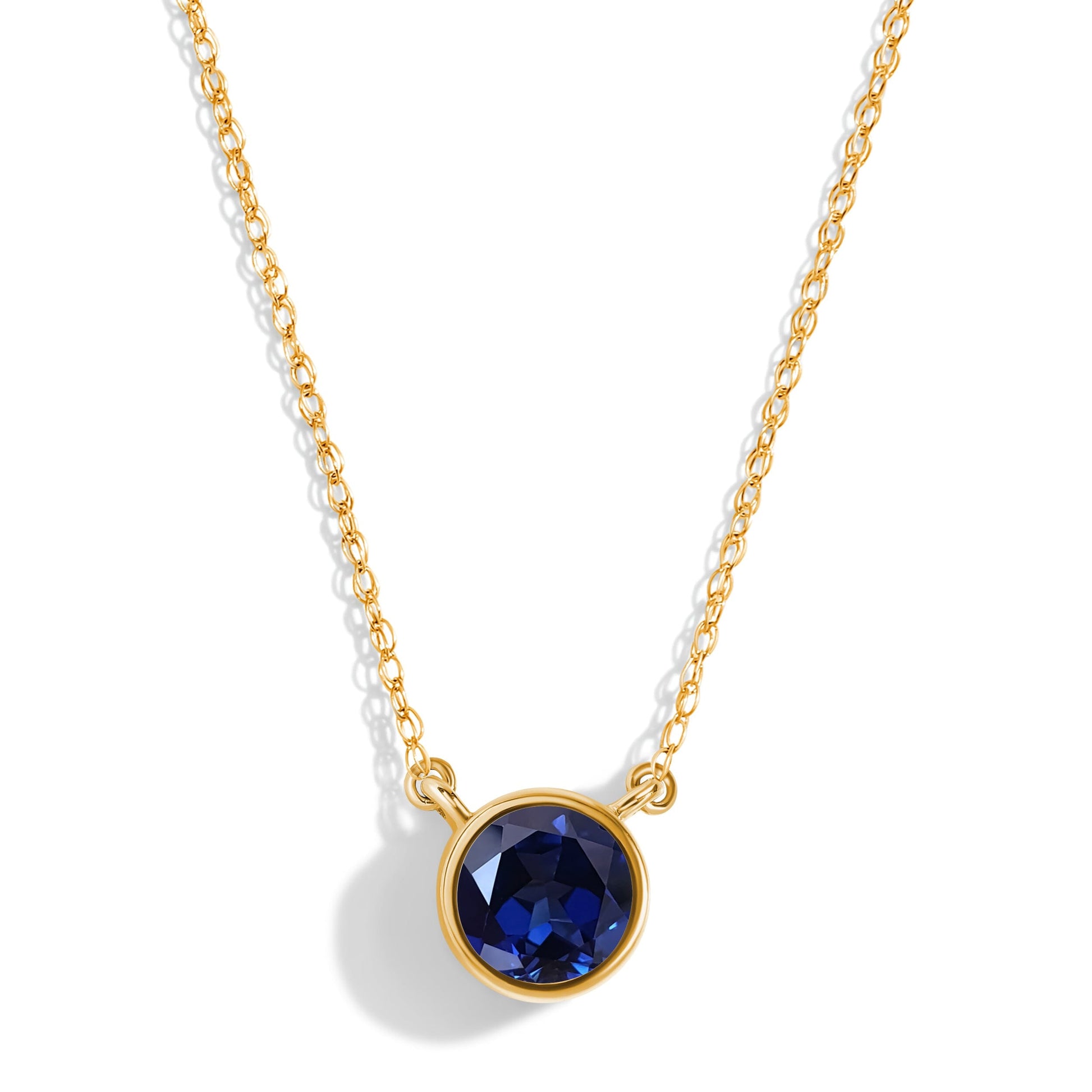 Blue Sapphire Necklace Solitaire - yellow gold