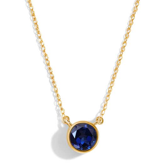 Blue Sapphire Necklace Solitaire - yellow gold