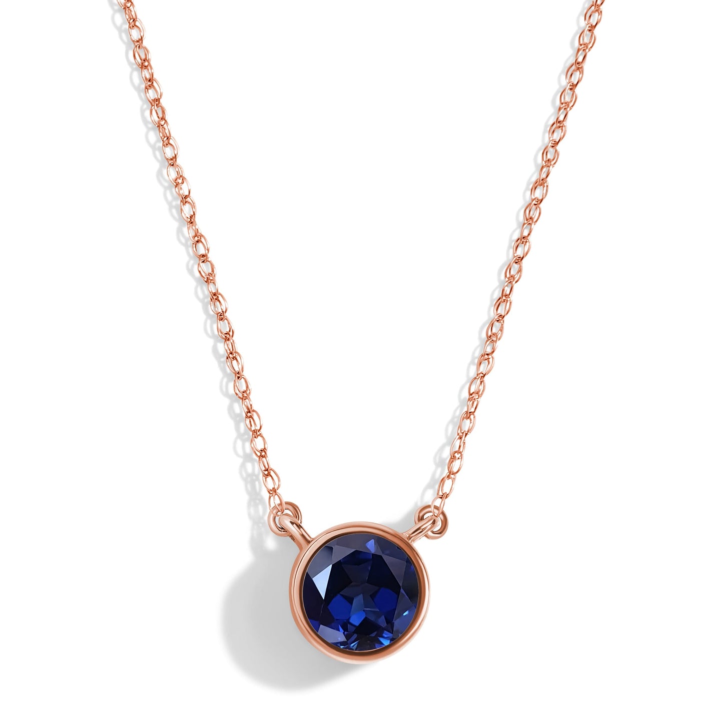 Blue Sapphire Necklace Solitaire - rose gold