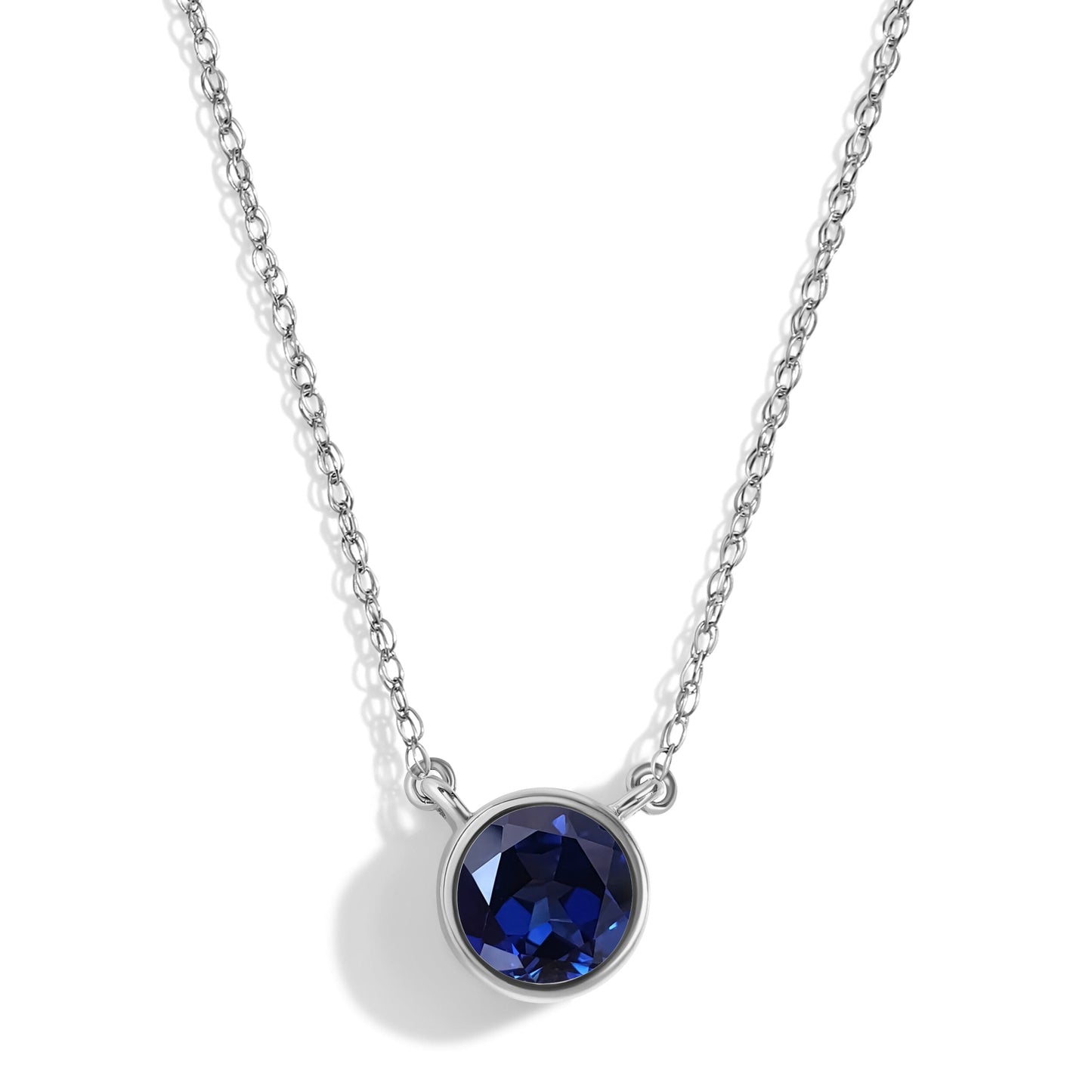 Blue Sapphire Necklace Solitaire - white gold