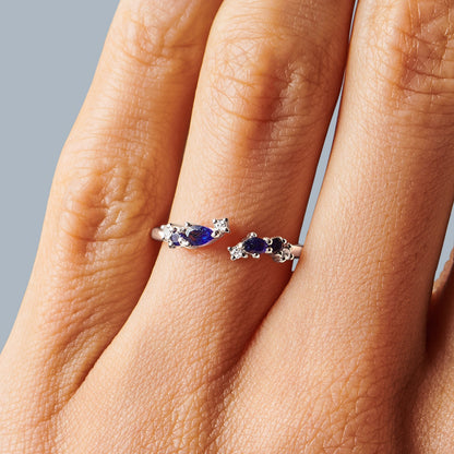 Adjustable Blue Sapphire Ring Flourish - silver model