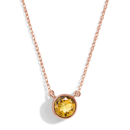 Citrine Necklace Solitaire - rose gold