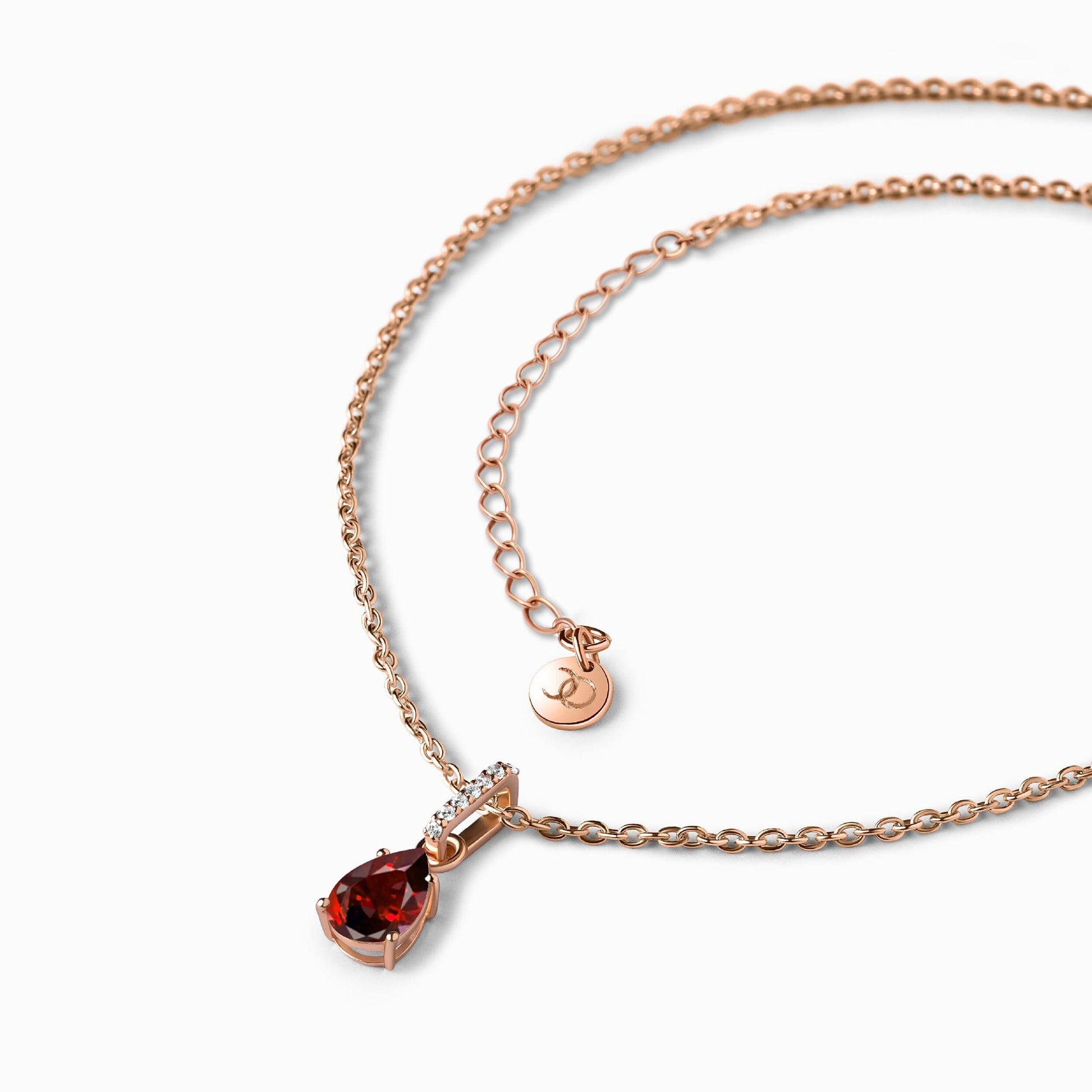 Garnet January Birthstone Sway Necklace - rose gold detail