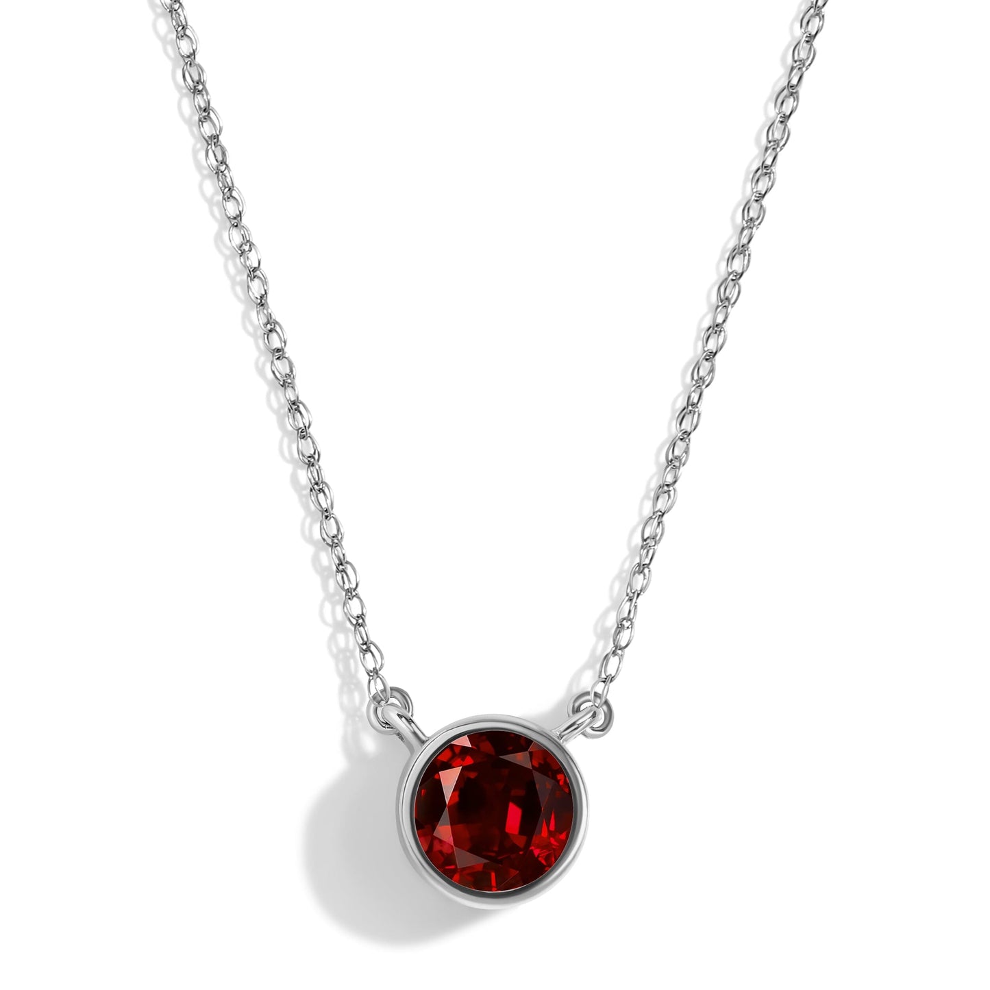 Garnet Necklace - Solitaire - white gold