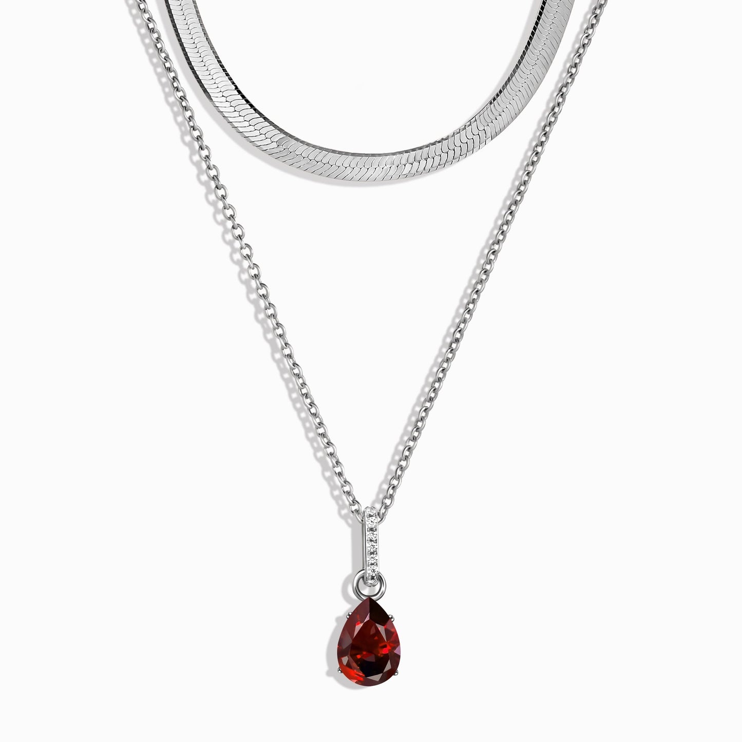 Garnet January Birthstone Sway Necklace - silver