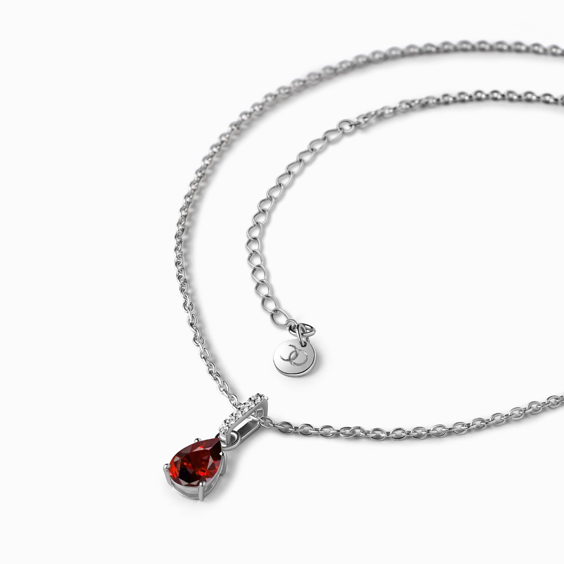 Garnet Necklace Sway - January Birthstone - silver worn detail