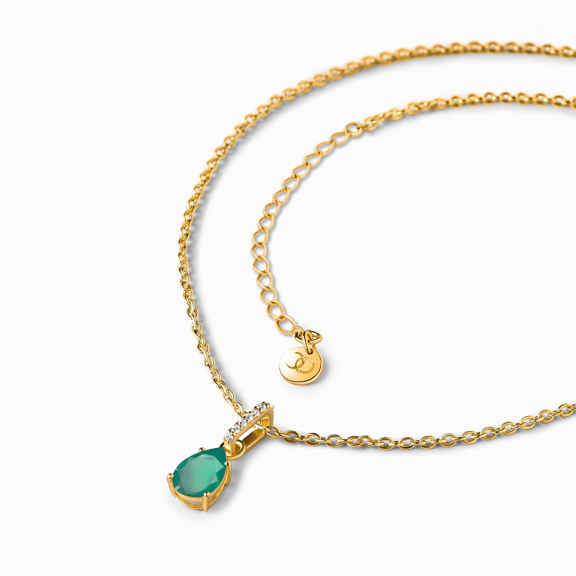 Taurus Zodiac Necklace Set - yellow gold green onyx detail