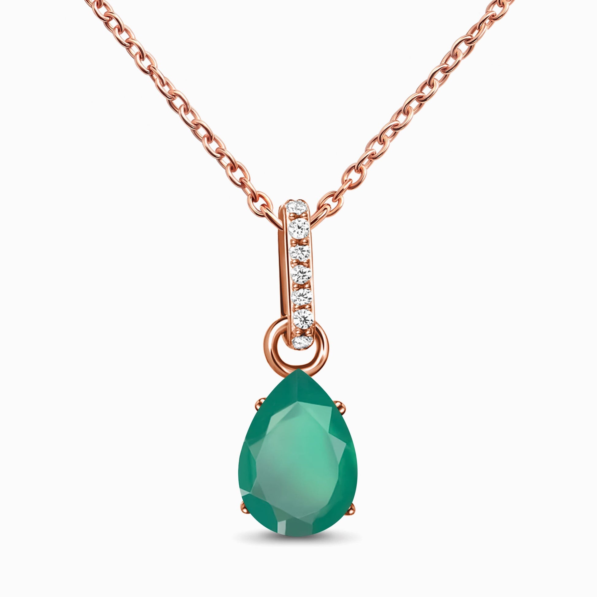 Fine Green Onyx Lab Diamond Necklace Sway - rose gold