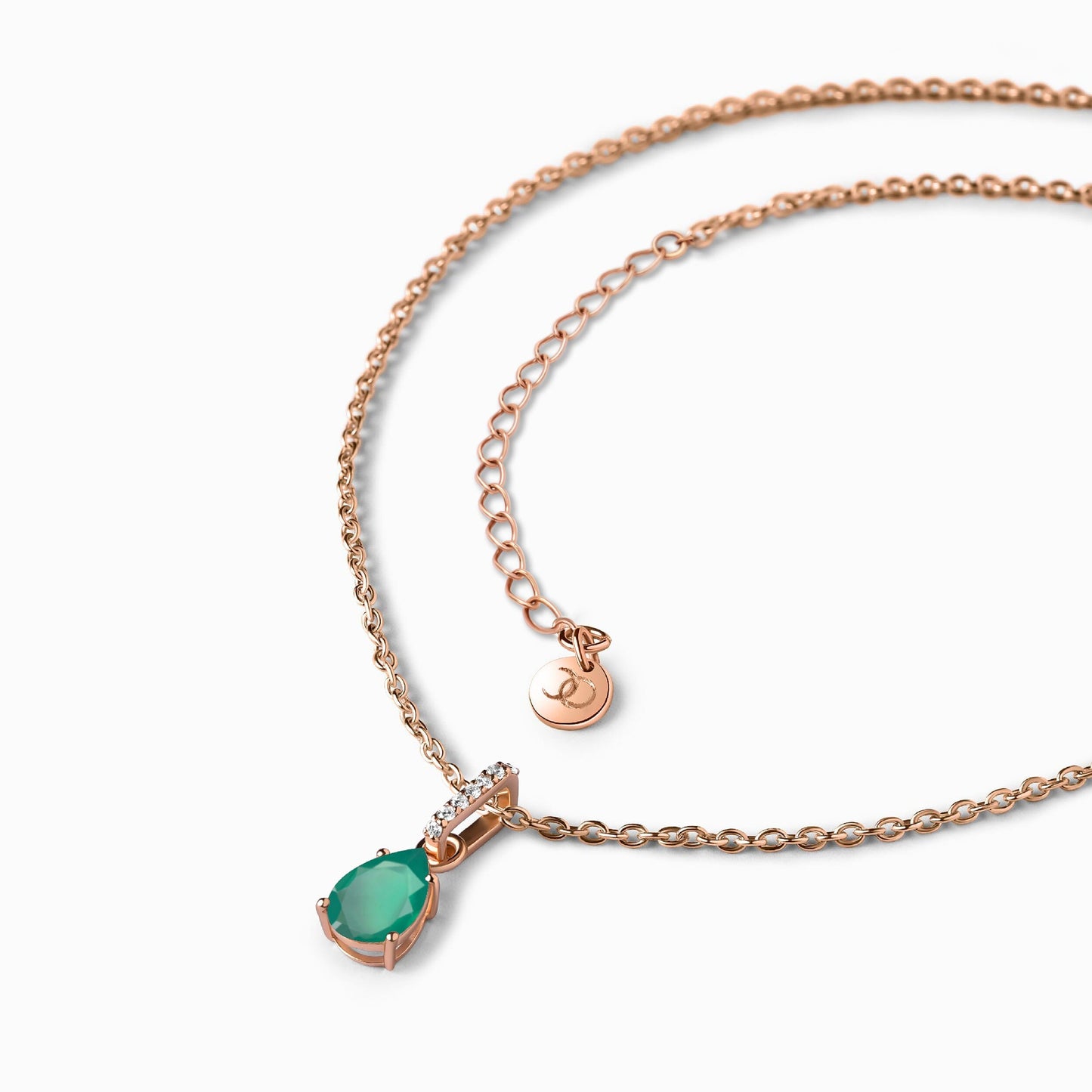 Taurus Zodiac Necklace Set - rose gold green onyx detail
