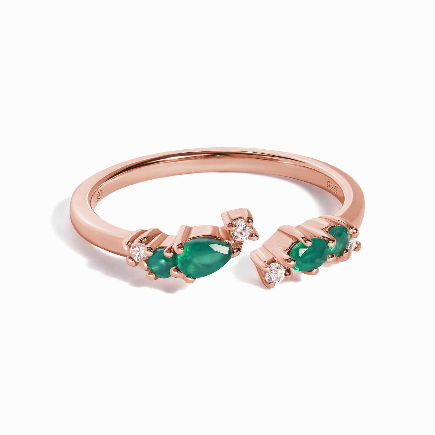Adjustable Green Onyx Ring Flourish - rose gold